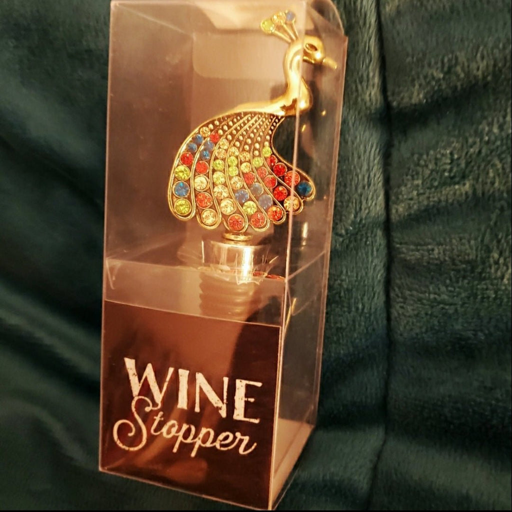 Wine Stopper- Gold Multicolor Rhinestone Peacock