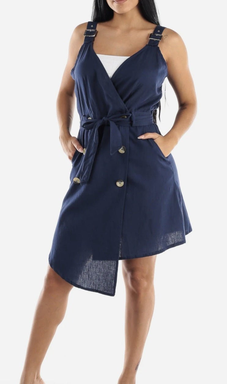 Navy Button Up Tie Front Dress