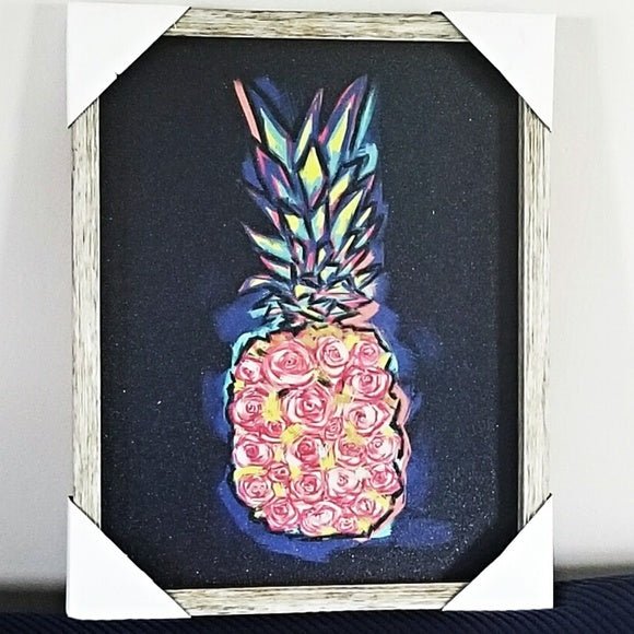 Neon Hand-Painted Pineapple Canvas Art Home Decor - Sparkle by Melanie Boutique