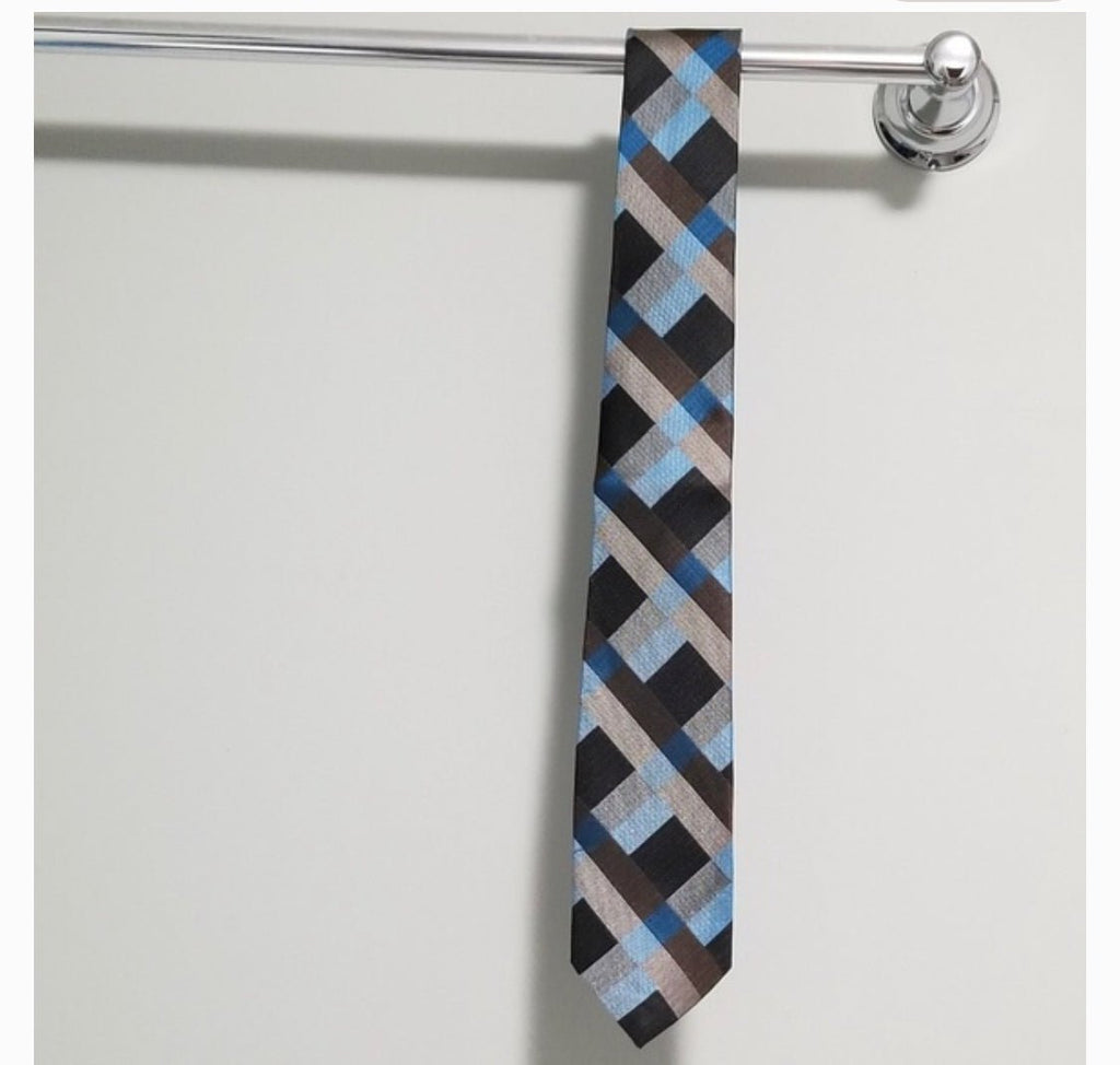 Men's Blue Brown Navy Plaid Tie - Sparkle by Melanie Boutique