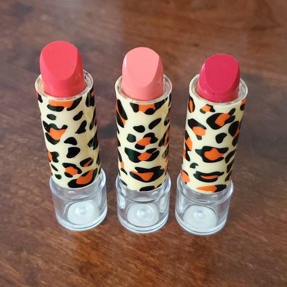 NWT Leopard Red Pink Lipstick three pc Set