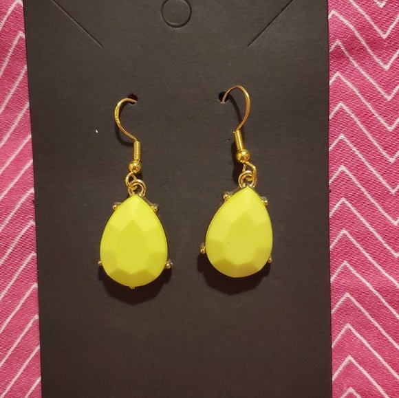 Bright Green Yellow Earrings with Gold Accents