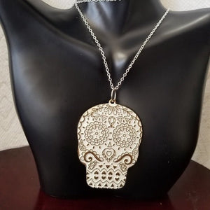 Vintage Gold and White Sugar Skull Necklace - Sparkle by Melanie Boutique