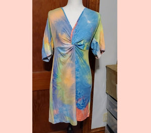Plus Size Multicolor Tie Dye Front Knot Dress