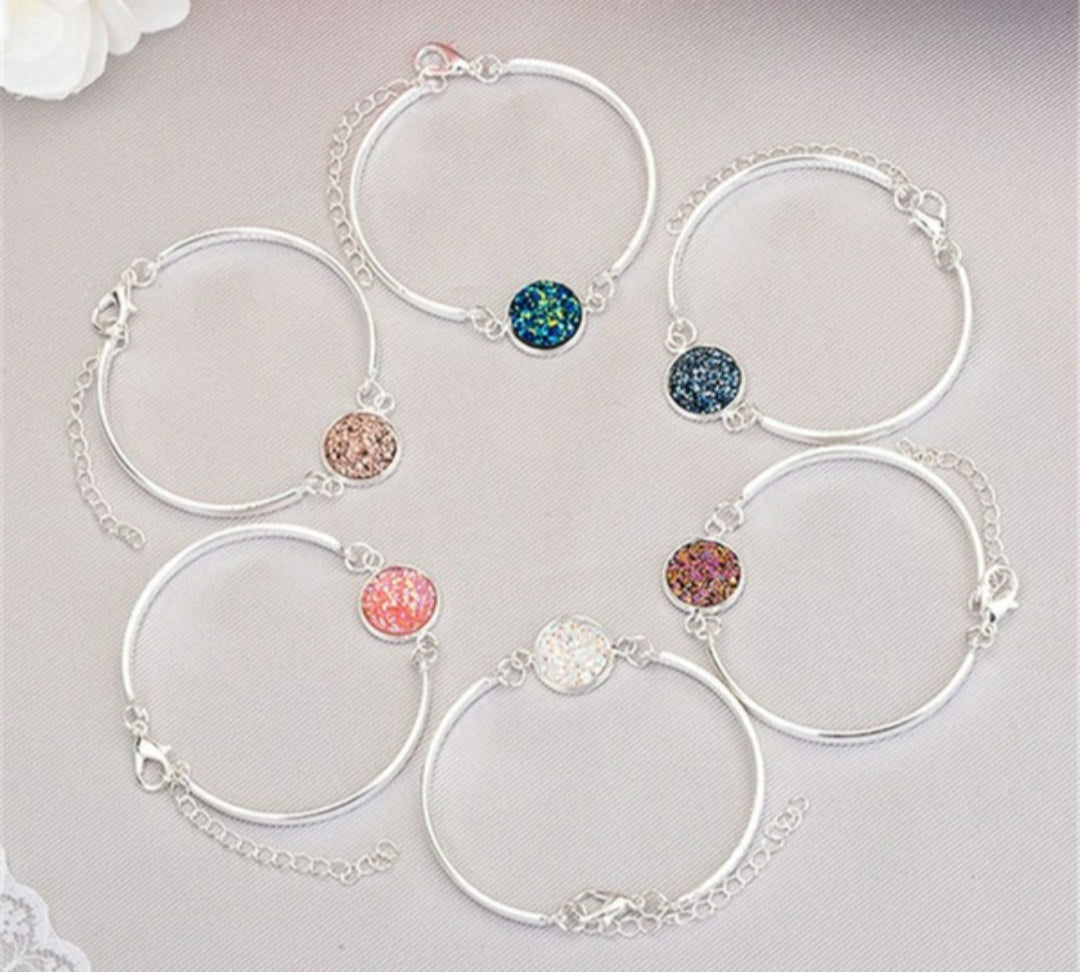 Sparkly Druzy Silver Plated Bracelet *4 colors available*