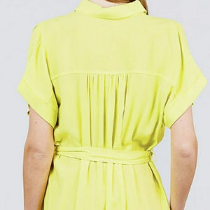 Bright Lime Button-Up Tie Front Dress