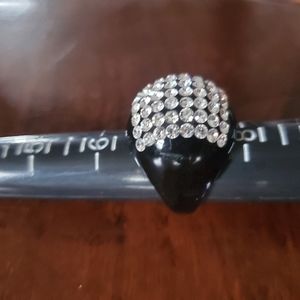 CZ Clear Stones and Black Statement Ring Sz 7
