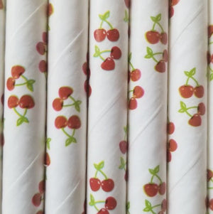 Paper Straws Set of 25 cherry print - Sparkle by Melanie Boutique