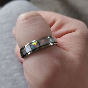 Silvery Opal Squares Stetement Ring Sz 9