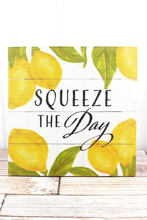14x14 Squeeze The Day Lemon Wood Wall Sign