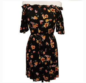 Black Vivid Floral Off Shoulder Dress - Sparkle by Melanie Boutique