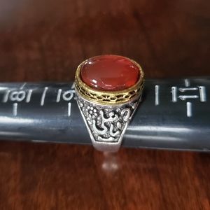 Vintage Silver and Gold and Red Stone Ring (Sz 10)