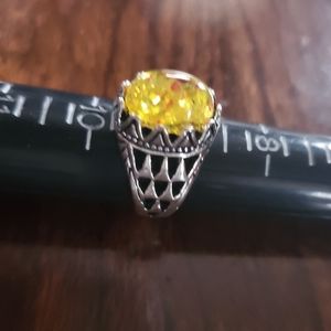 Vintage Faux Amber Specked Stone Ring Sz 9