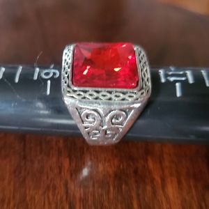 Sparkling CZ Red Ruby Stone Statement Ring Sz 10