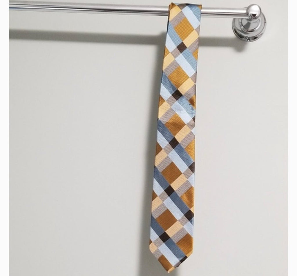 Men's Blue and Orange Plaid Tie - Sparkle by Melanie Boutique