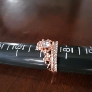 Rosegold CZ Encrusted Rhinestone Crown Ring Sz 7.5