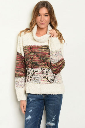 Autumn Leaves Multi Ivory Chunky Sweater - Sparkle by Melanie Boutique