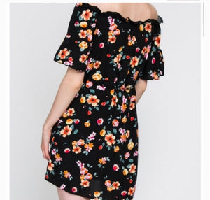 Black Vivid Floral Off Shoulder Dress - Sparkle by Melanie Boutique