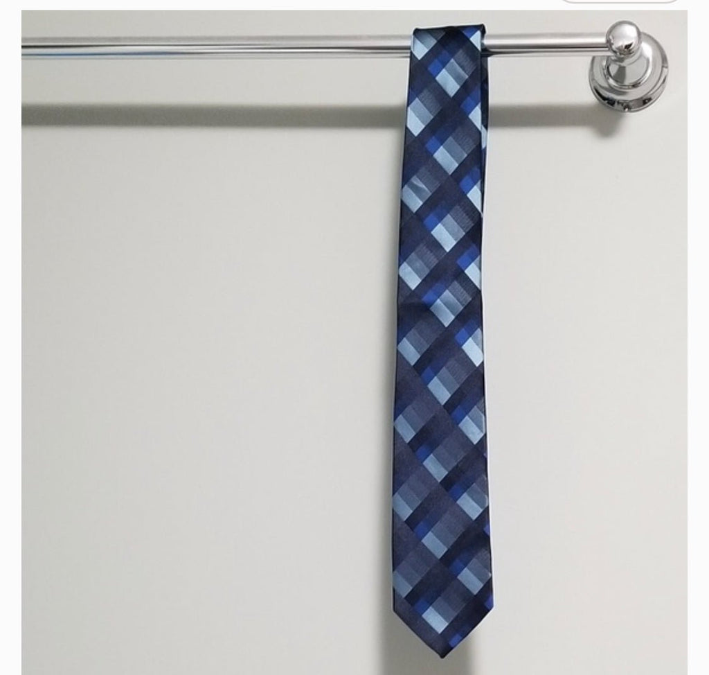 Men's Blue-scale Navy Plaid Tie - Sparkle by Melanie Boutique