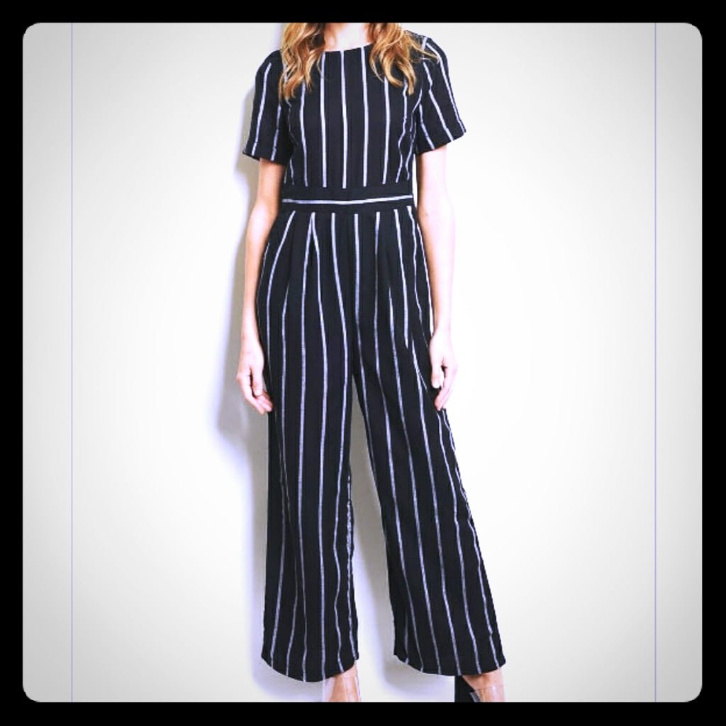 Black with White Stripes Fall Jumpsuit
