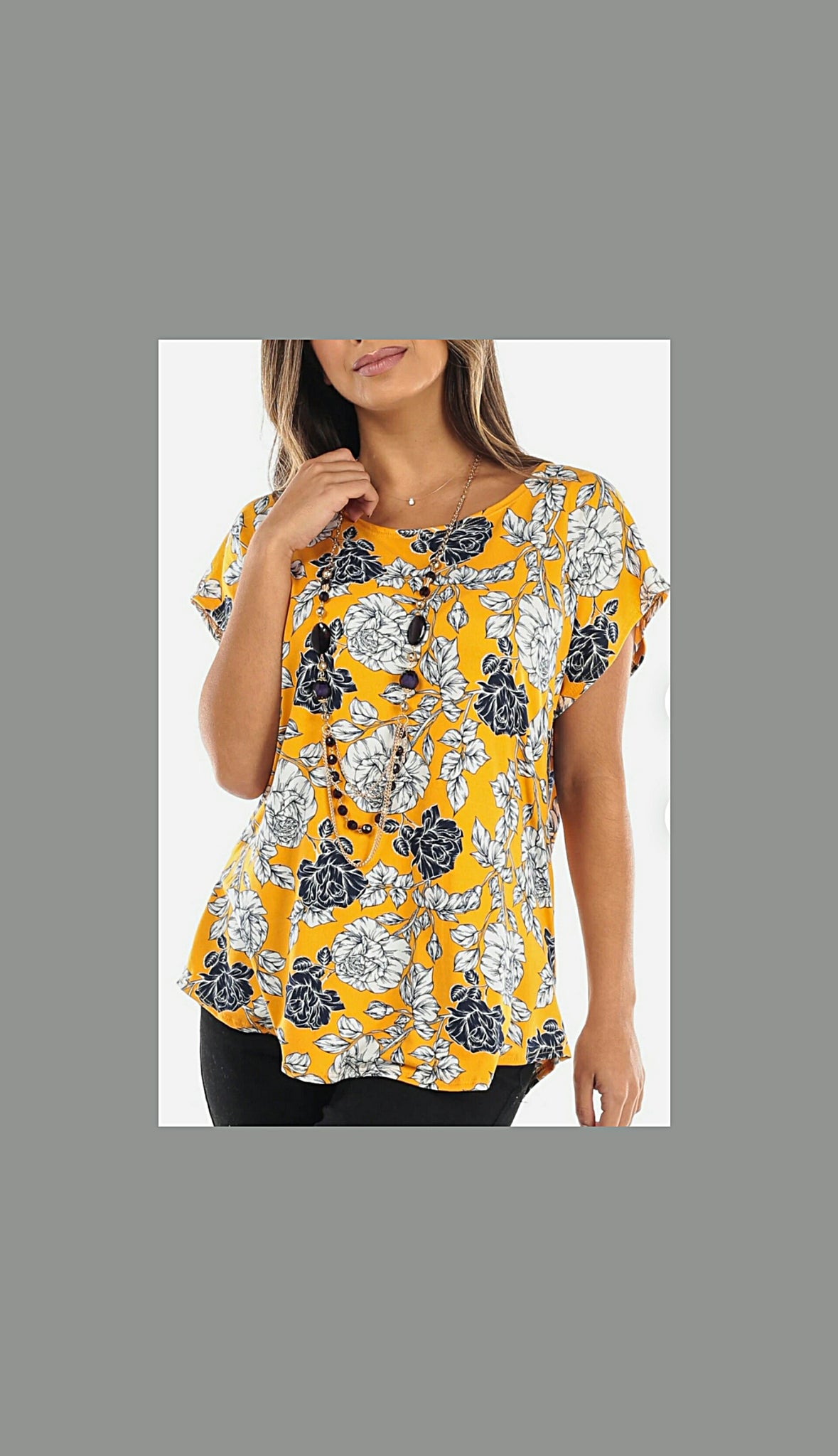 Mustard Floral Blouse with Detachable Necklace