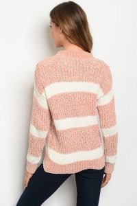Cozy Peach and White Striped Sweater