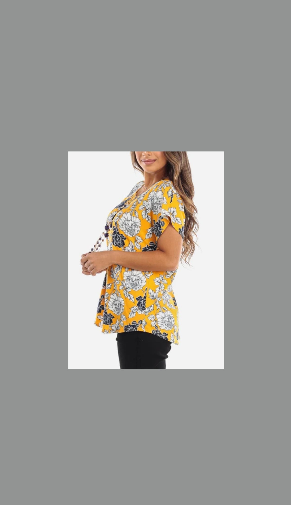 Mustard Floral Blouse with Detachable Necklace