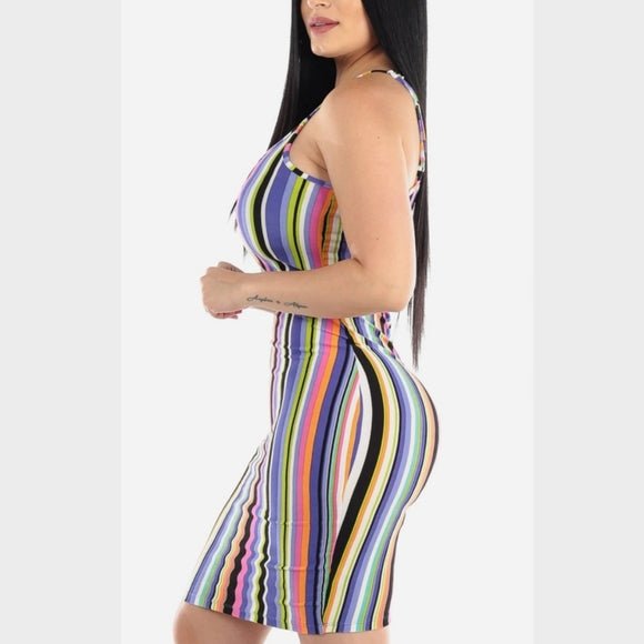 Multicolor Spaghetti Strap Striped Bodycon Dress